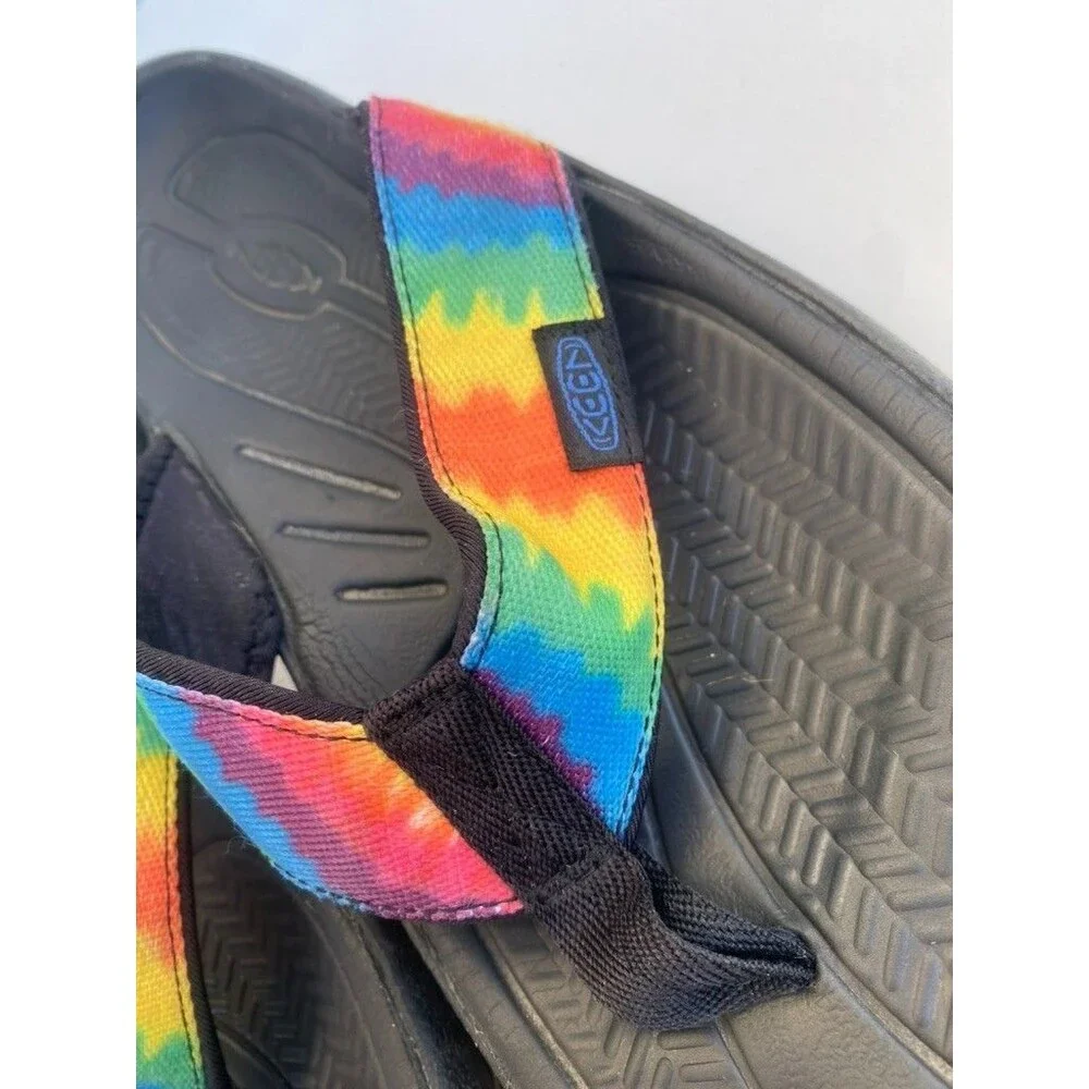 KEEN Mens Kona Flip Flops Sandals Shoes Rainbow Tie Dye Black Beach Pool Size 11